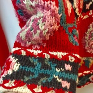 RED Pull Over Hand Knit Sweater Size Small- Medium
